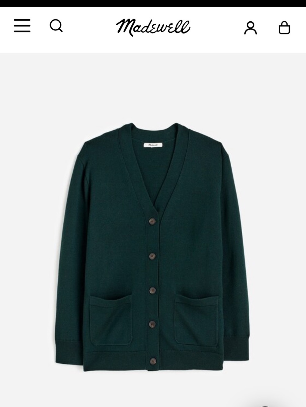 Madewell Forest Green V-Neck Button Cardigan